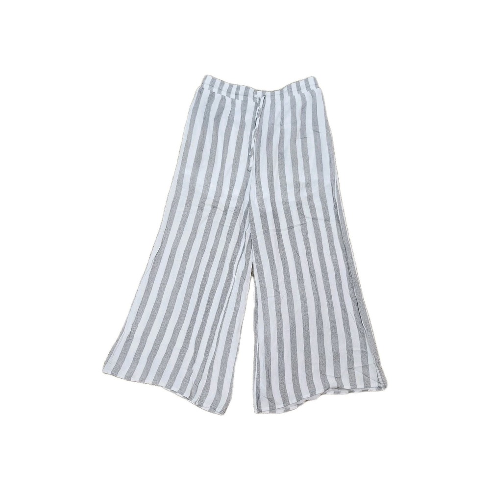 Anthropologie Wide-Leg Striped Pants in Gray and White